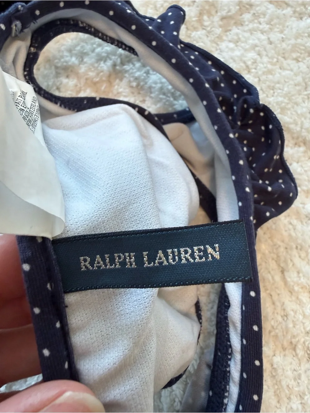 Ralph Lauren Navy and White Polka Dot Swim suit